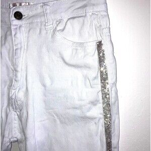 CHOCOLATE  30 Rhinestone SKINNY White 100% Cotton Denim Jeans Tapered Fray Hem